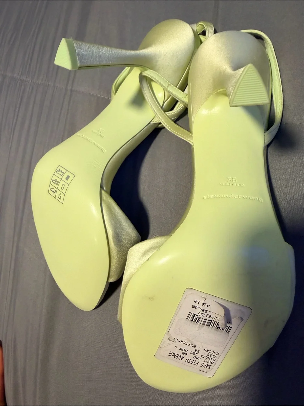 Alexander Wang Pale Ivory Satin Bow Ankle-Strap Heels